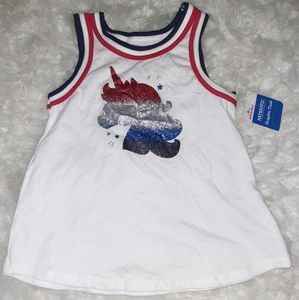 Girls White Tank Glitter Unicorn Red, Silver and Blue 5T